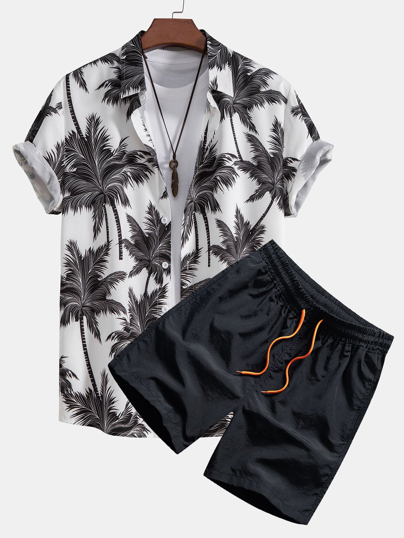 Palm Tree Print Button Up Shirt-HOOOYI