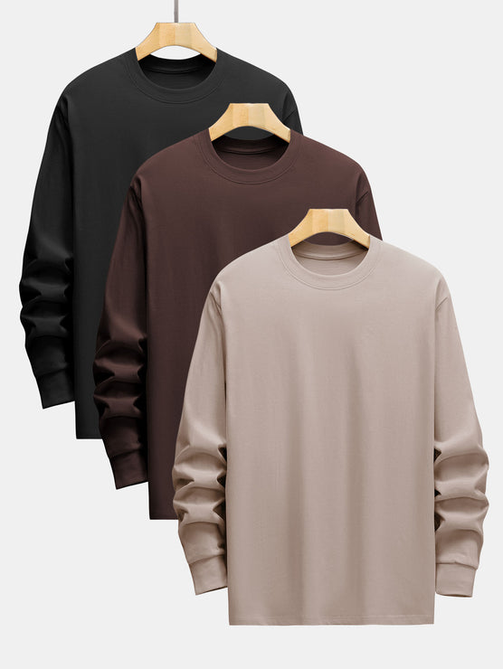 3 Pieces Basic Long Sleeve Heavy Weight T-Shirts