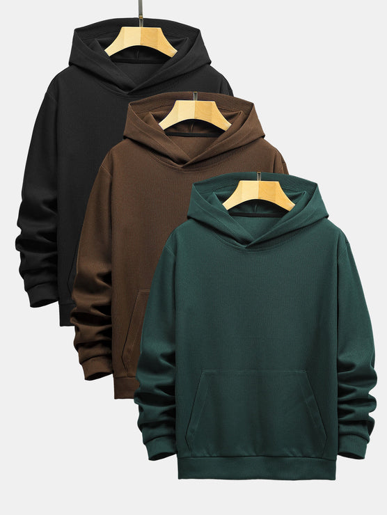 3 Pieces Basic Knitted Ribbed Hoodies
