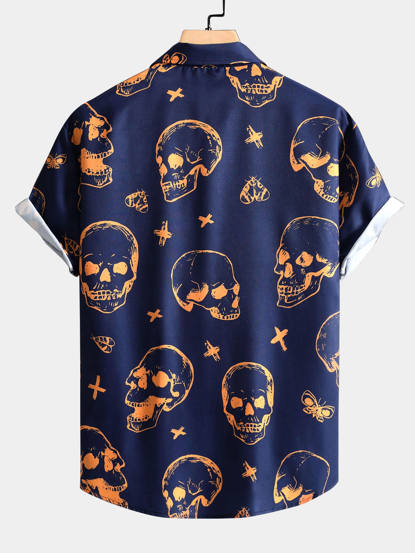 Skull Print Button Up Shirt-HOOOYI