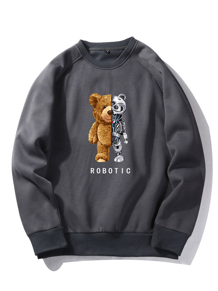 Robot Bear Print Raglan Sleeves Sweatshirt
