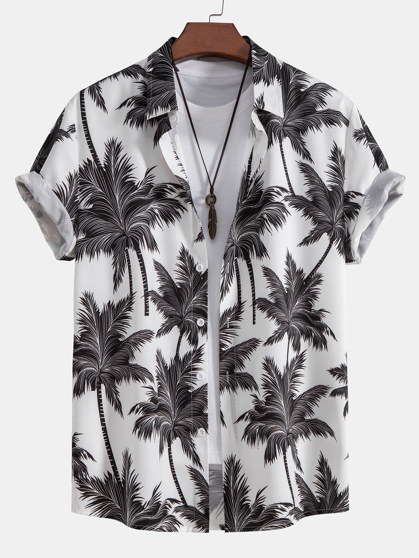Palm Tree Print Button Up Shirt & Swim Short