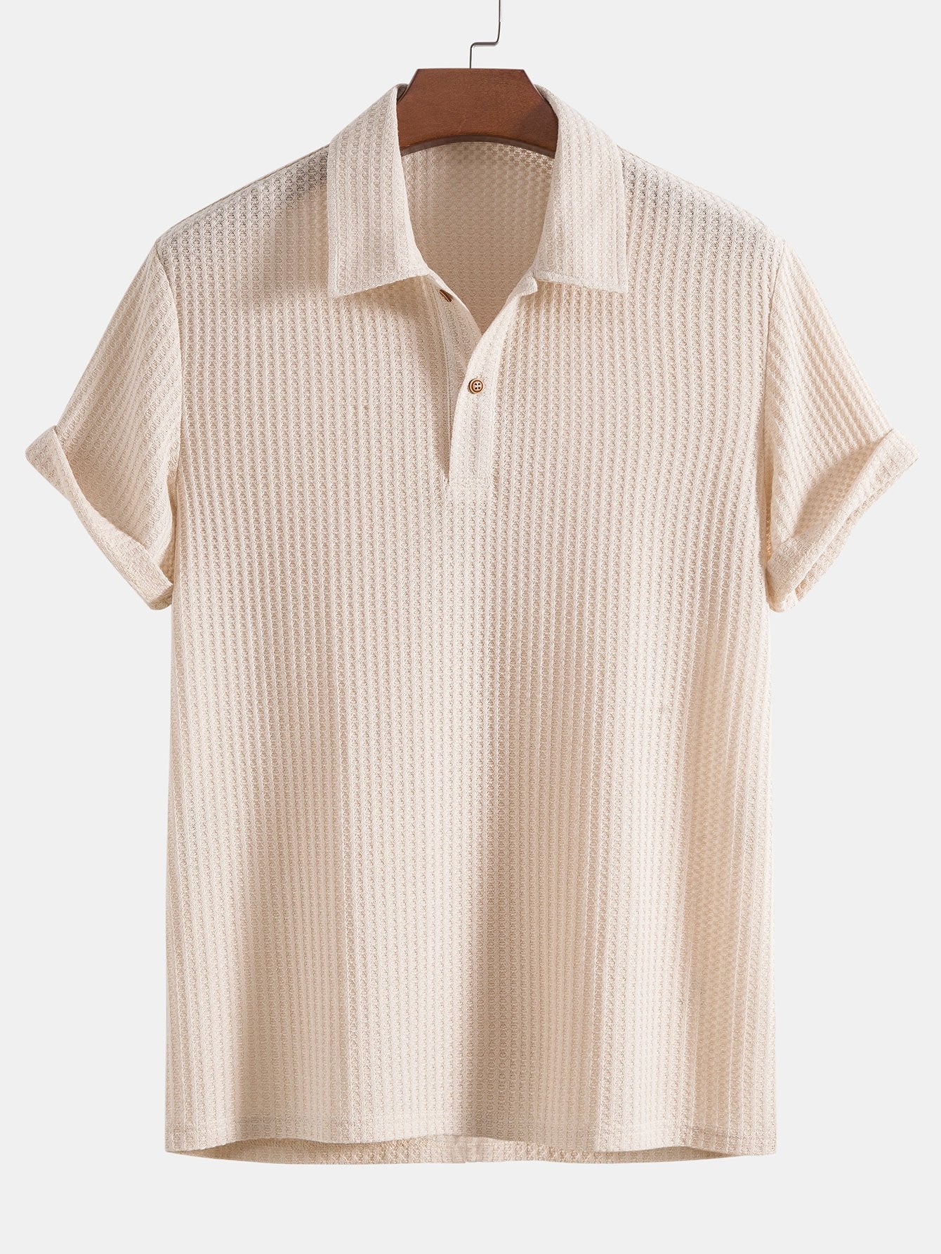 Knitted Waffle Polo Shirt-HOOOYI