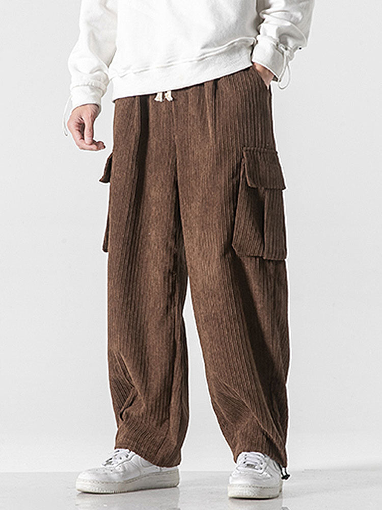 Relaxed Fit Drawcord Hem Corduroy Cargo Pants