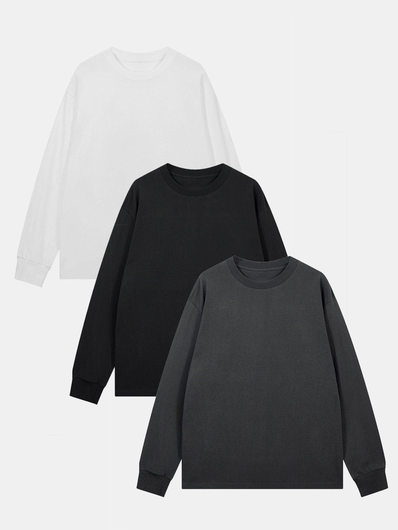 3 Pieces Basic Long Sleeve Ribbed Cuff T-Shirt