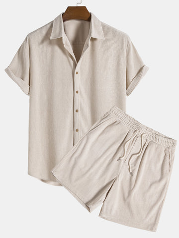 Short-Sleeved Corduroy Button Up Shirt & Shorts – HOOOYI