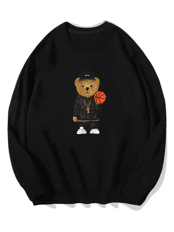 Basketball Bear Print Cotton Sweatshirt