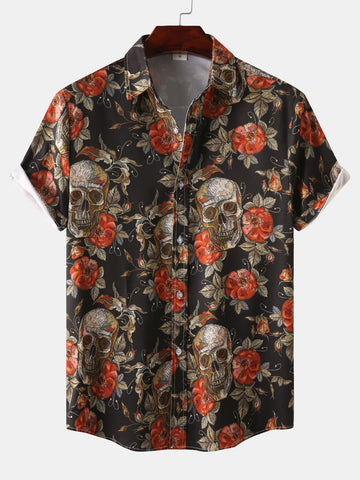 Rose Skull Print Button Up Shirt – HOOOYI