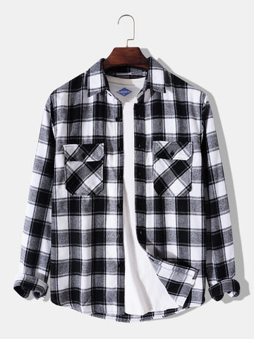 Men Plaid Button Front Shirt With Pockets
