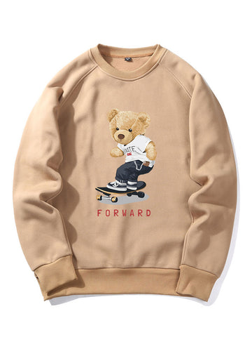 Bear On Skateboard Print Raglan Sleeve Sweatshirt