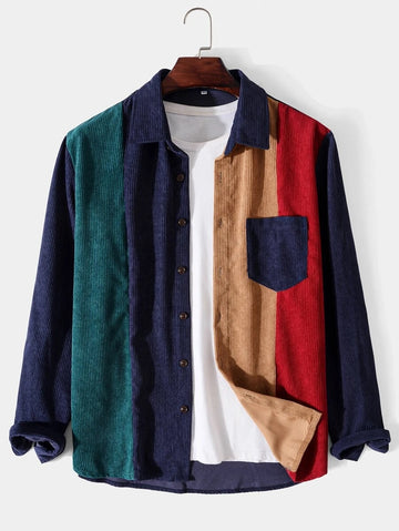 Corduroy Color Block Patchwork Shirt – HOOOYI