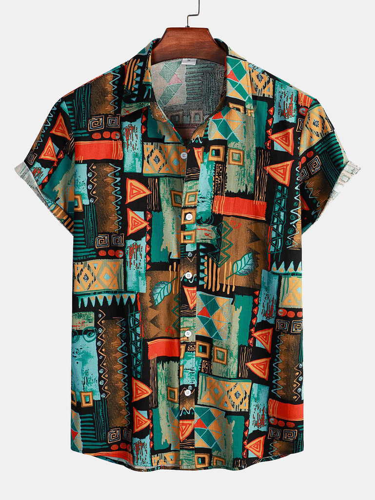Tribal Geometry Print Button Up Shirt – HOOOYI