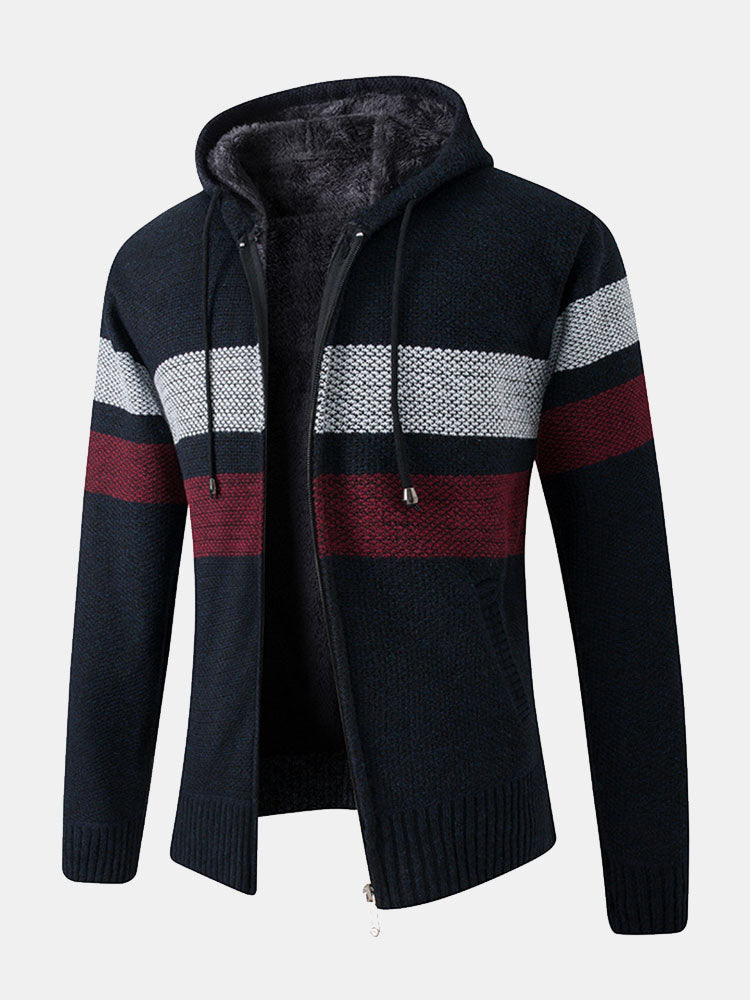 Striped Zip Up Hooded Sweater