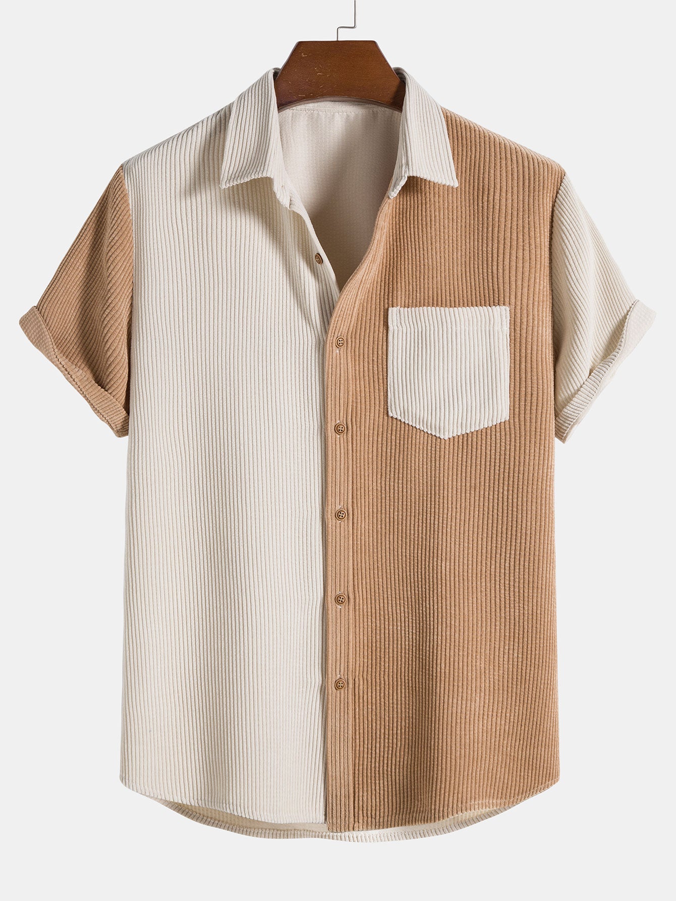 Two Tone Corduroy Button Up Shirt & Shorts