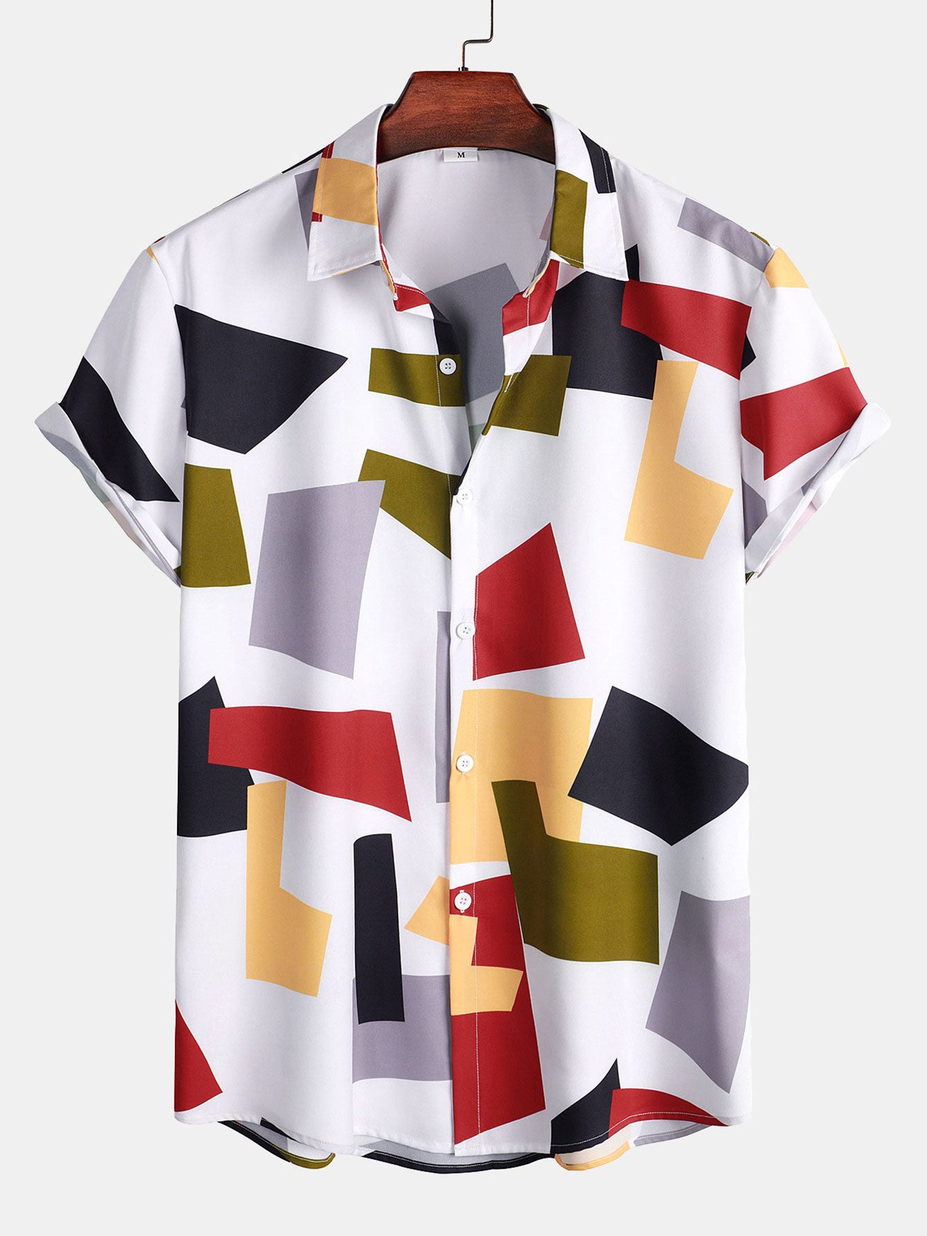 Geometric Color Block Print Button Up Shirt