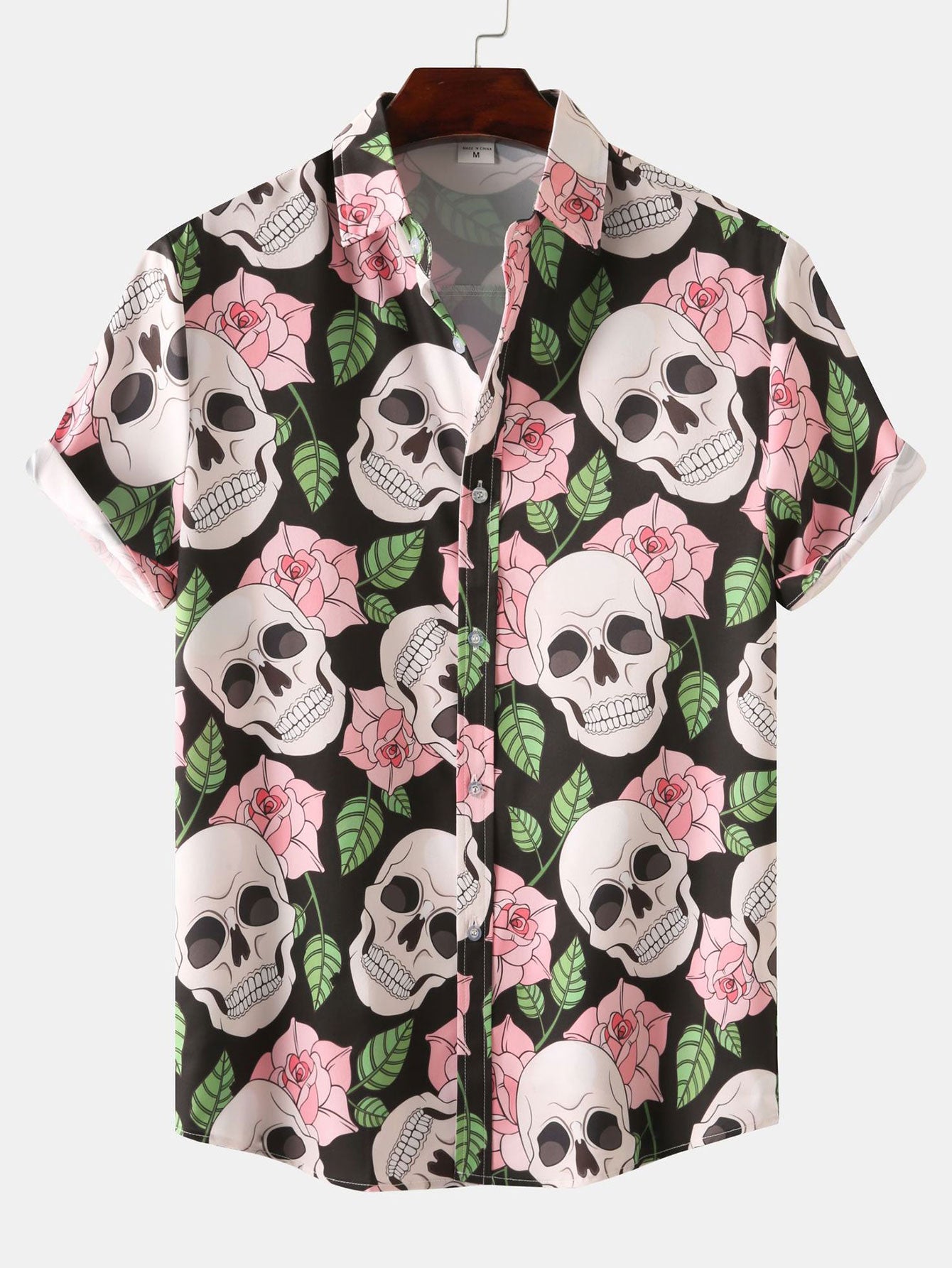 Skull Rose Print Button Up Shirt – HOOOYI