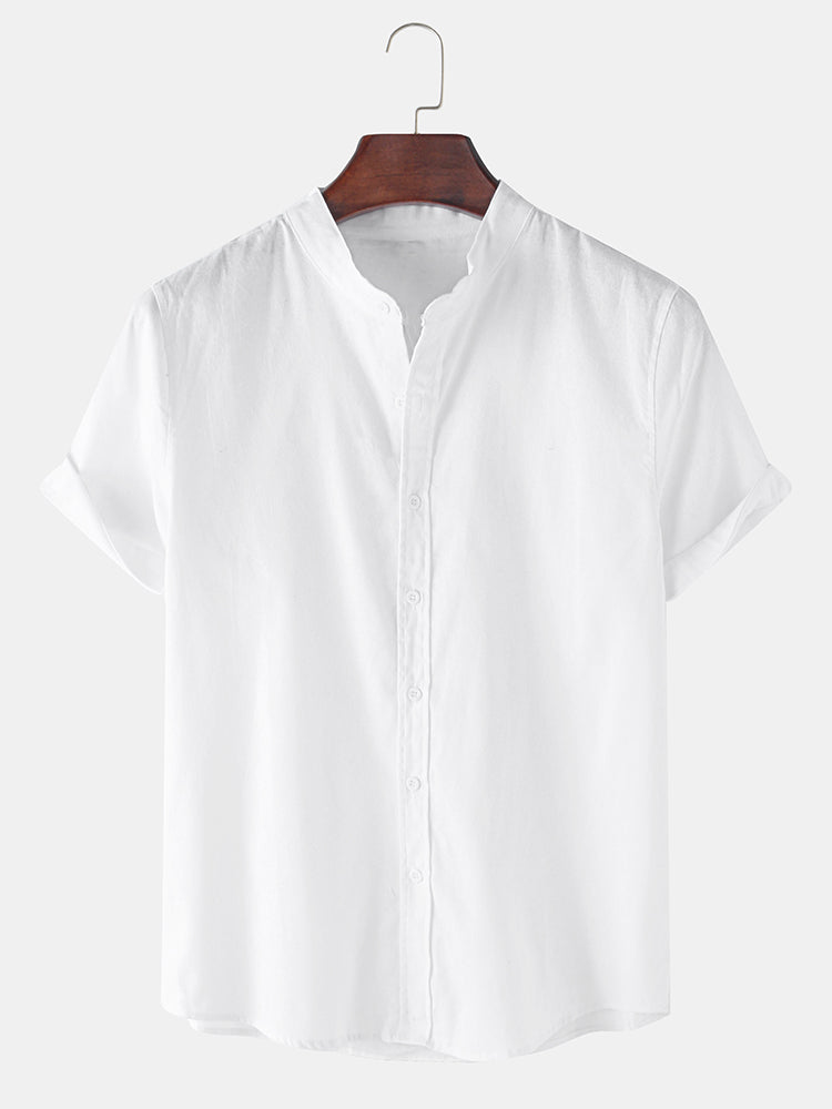 Linen Look Breathable Short Sleeve Basic Shirts