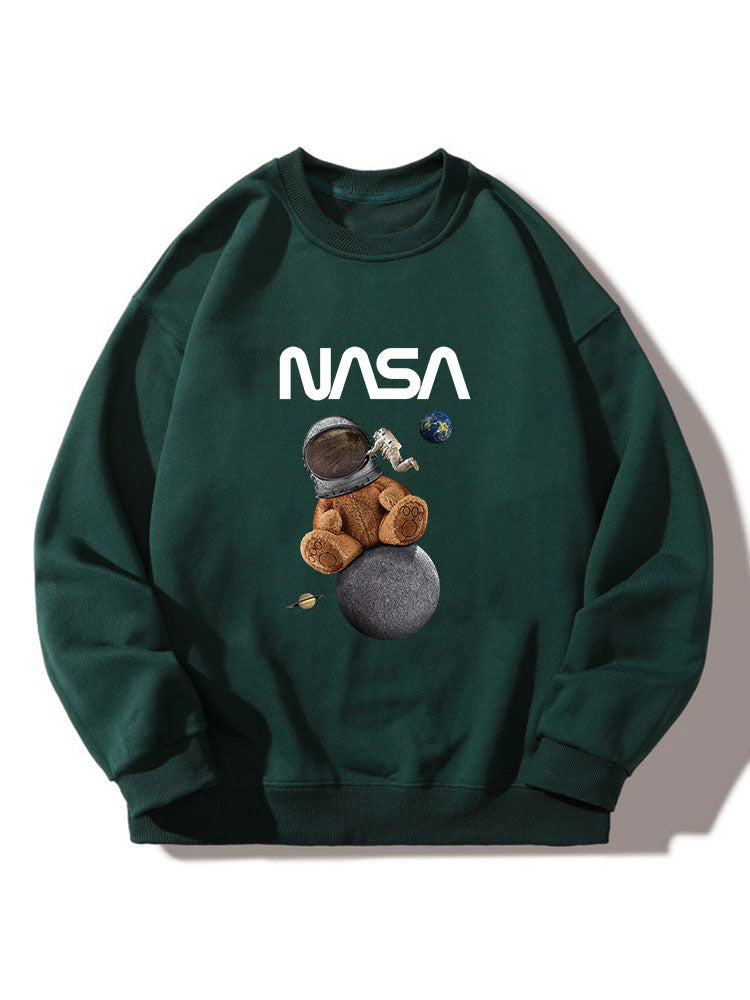 NASA Bear Print Crew Neck Relaxed Sweatshirt