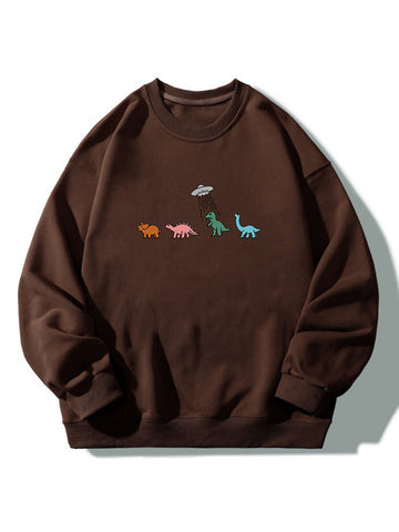 Cartoon Dinosaur Print Crew Neck Relaxed Sweatshirt