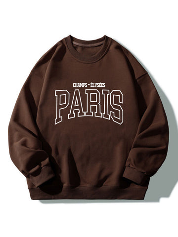 Paris French Print Crew Neck Relaxed Sweatshirt