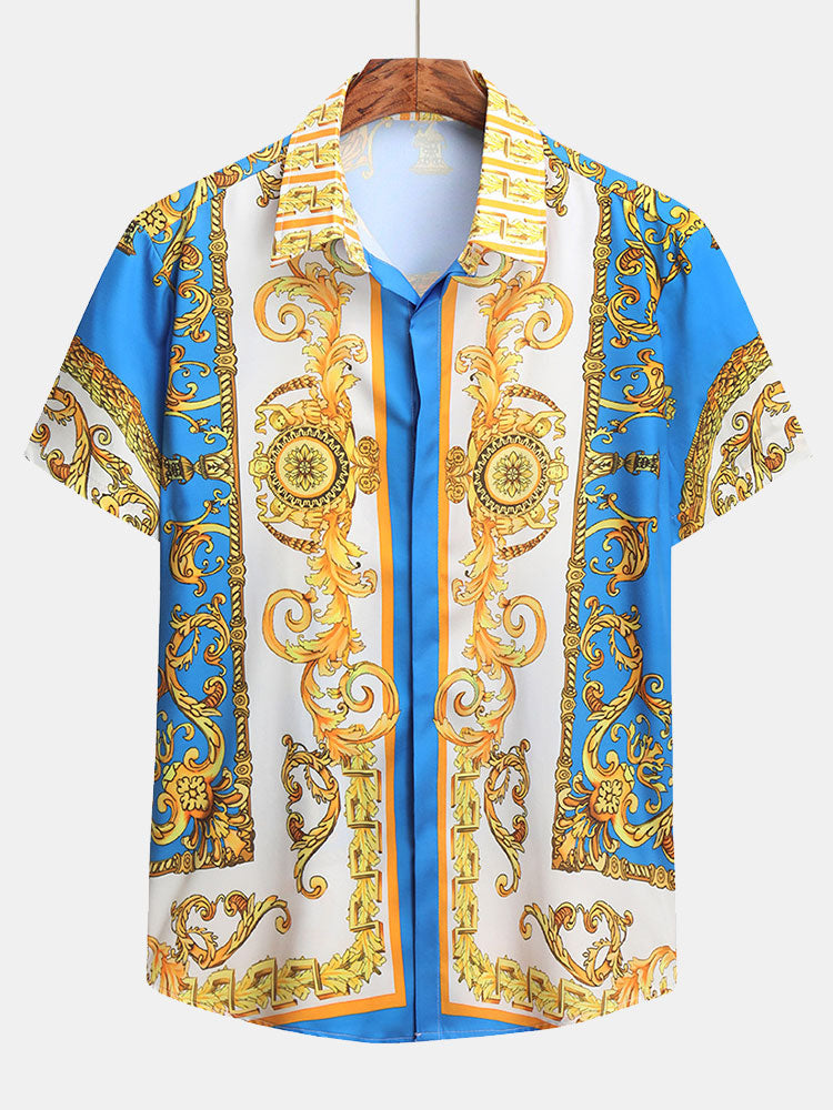 Baroque Print Button Up Shirt & Shorts
