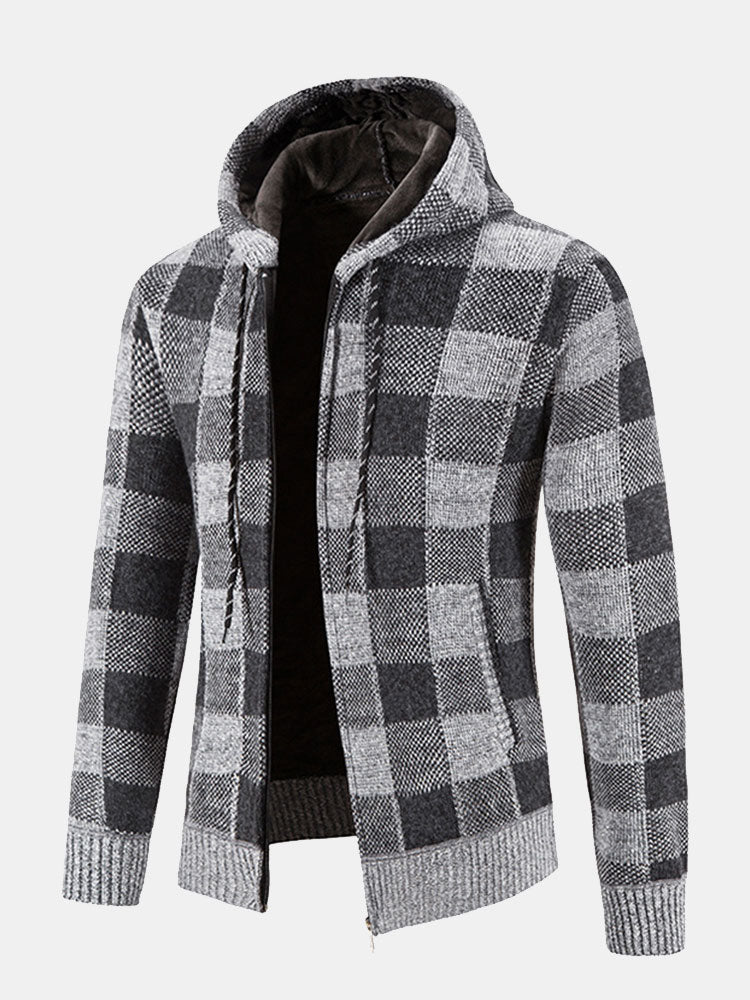 Plaid Zip Up Hooded Sweater