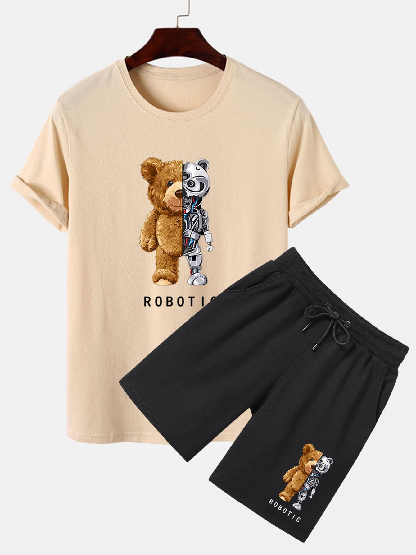Robot Bear Print T-Shirt & Shorts