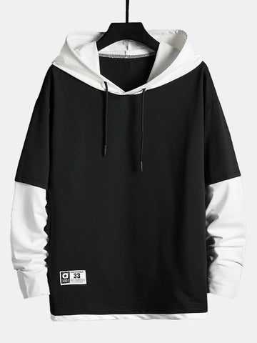 Contrast Faux Two-Layer Hoodie