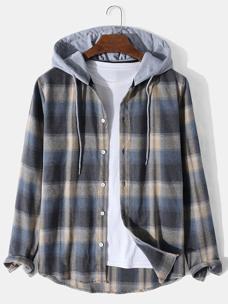Regular Fit Contrast Hooded Plaid Shirts