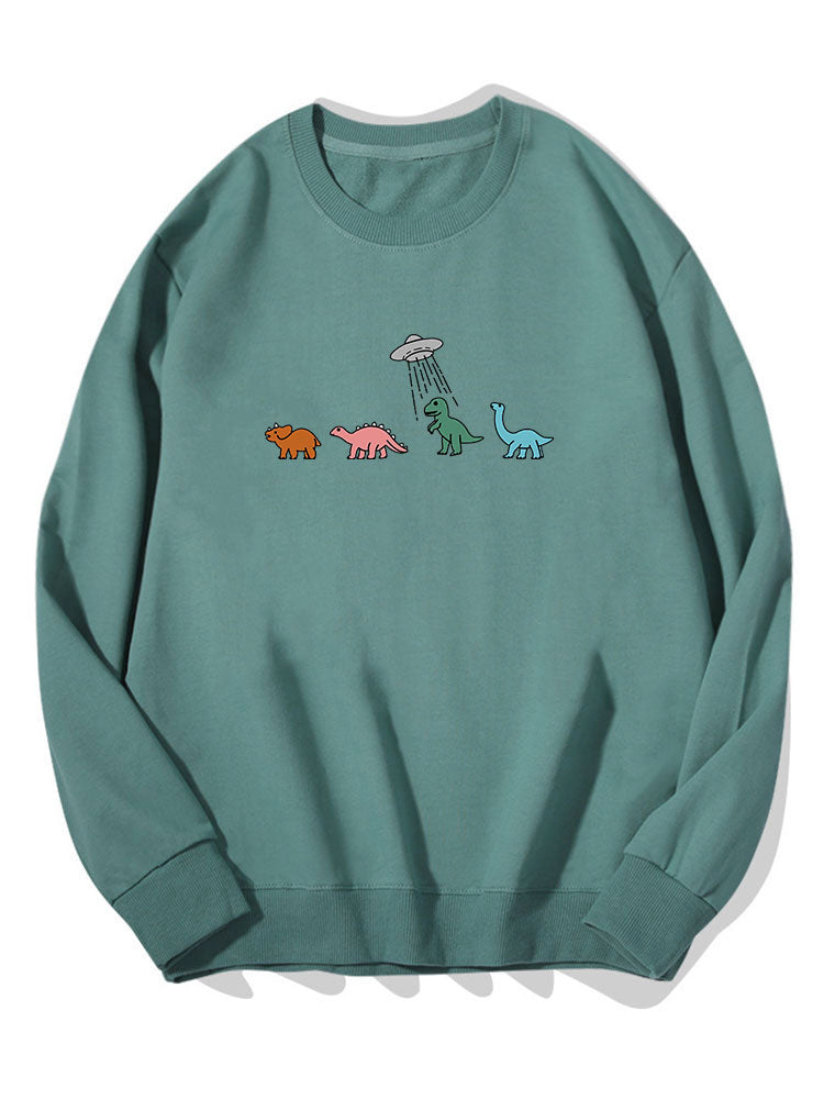 Cartoon Dinosaur Print Cotton Sweatshirt