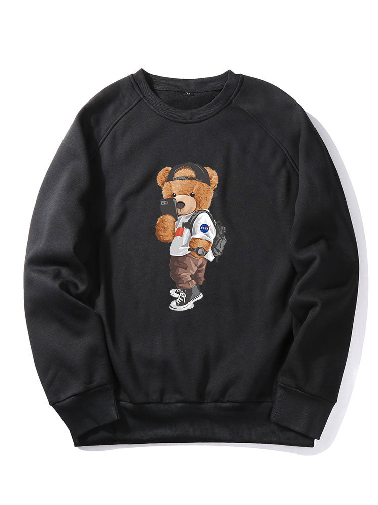Selfie Bear Print Raglan Sleeve Sweatshirt