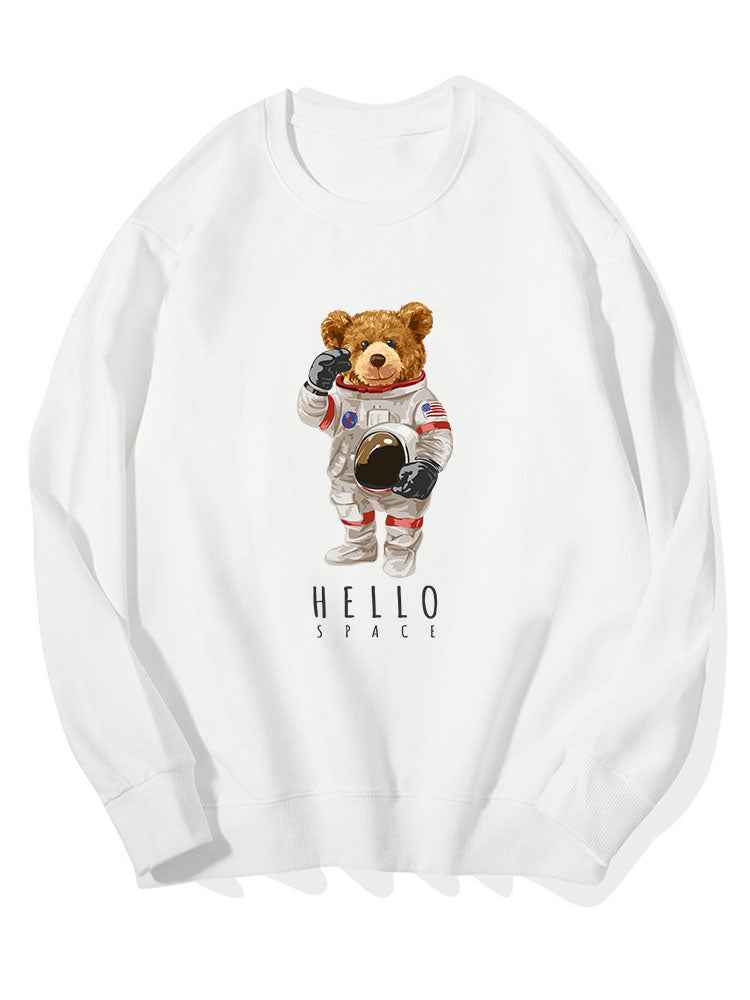 Astronaut Bear Print Cotton Sweatshirt