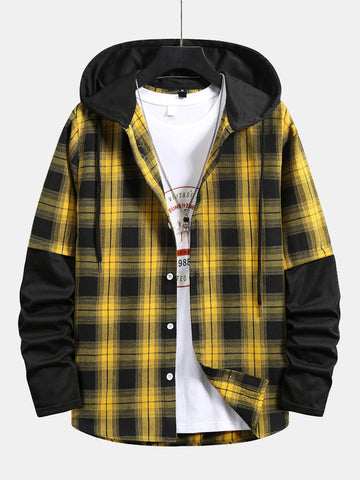 Plaid Button Front Hooded Shirt