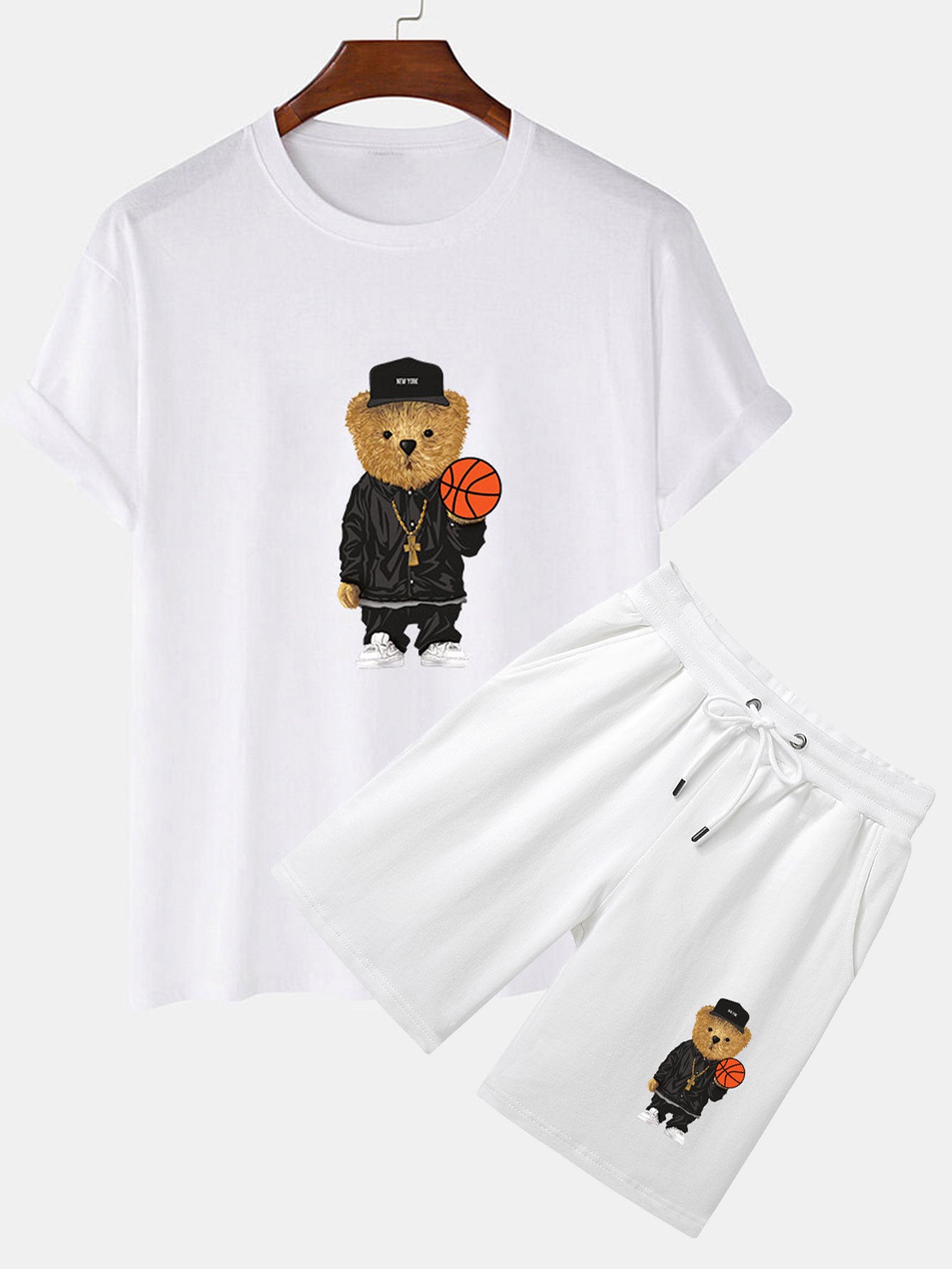 Basketball Bear Print T-Shirt & Shorts