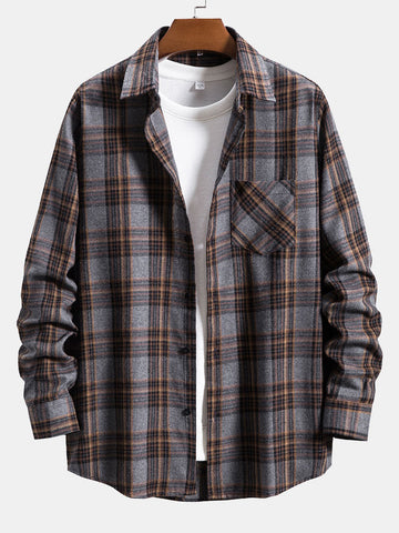 Plaid Patched Pocket Long Sleeve Shirt