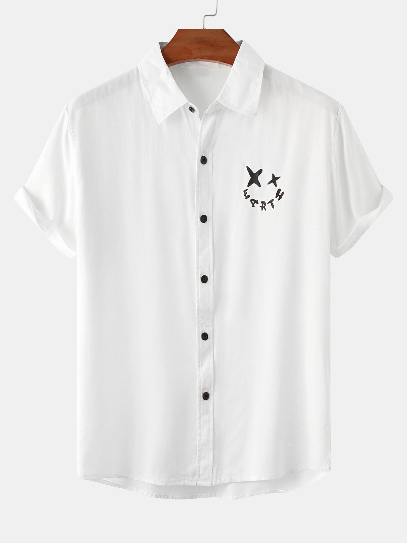 Smiley Graphic Print Button Up Shirt
