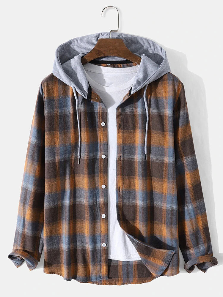 Regular Fit Contrast Hooded Plaid Shirts