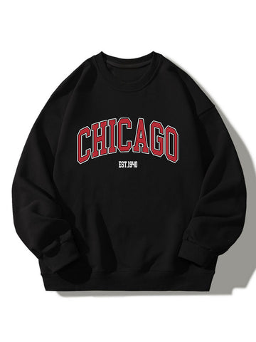Chicago Print Crew Neck Relaxed Sweatshirt
