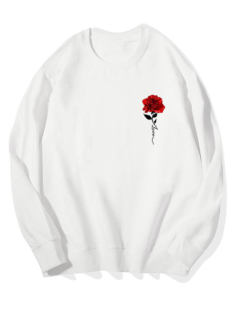 Red Rose Print Cotton Sweatshirt