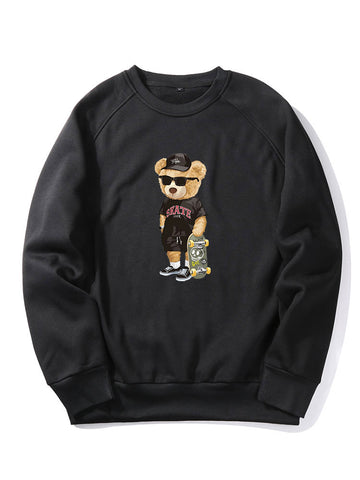 Skate Bear Print Raglan Sleeves Sweatshirt