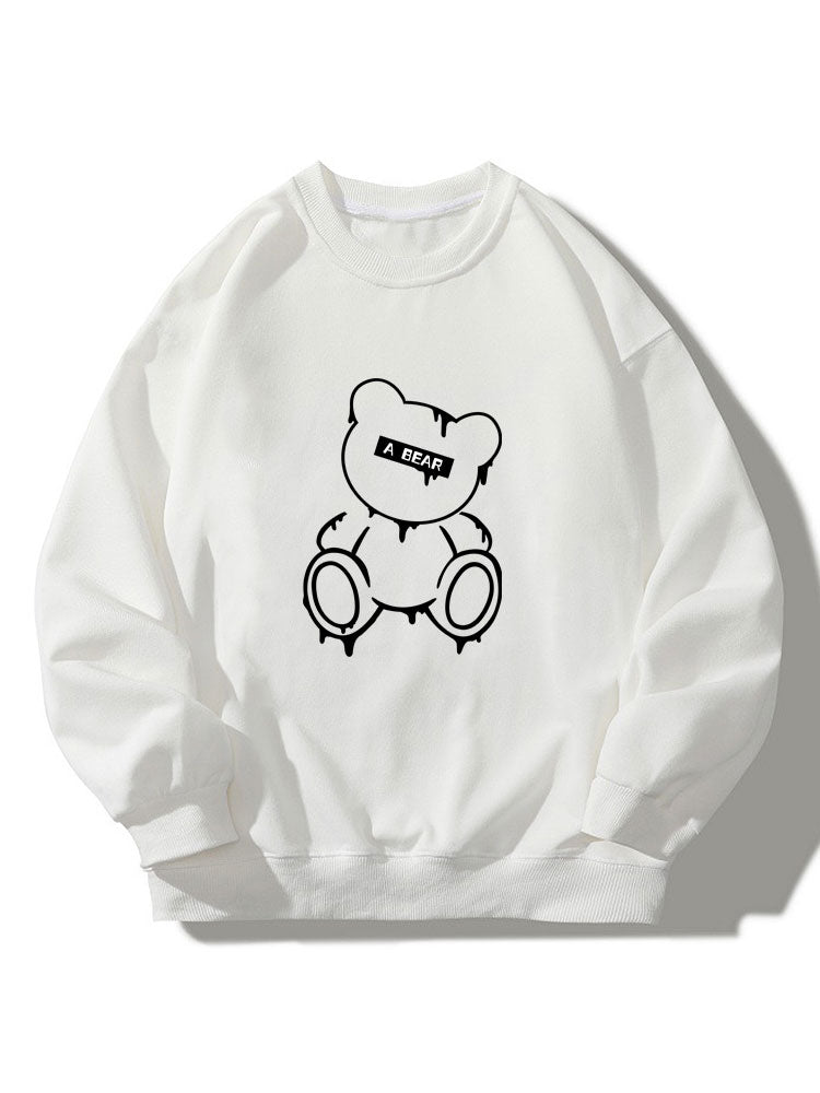 Melted Bear Print Crew Neck Relaxed Sweatshirt