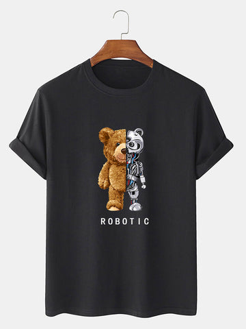 Robot Bear Funny Graphic Cotton T-Shirts – HOOOYI