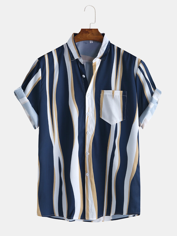 Wave Stripes Lapel Shirts