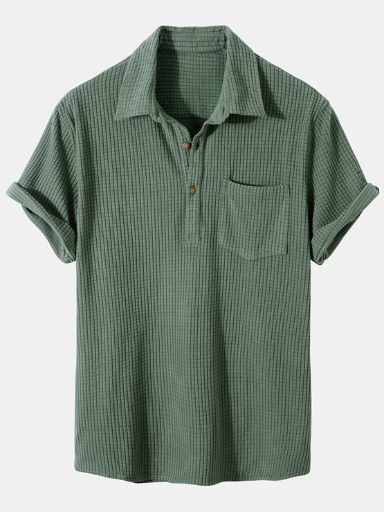 Waffel Revers Solid Henley Hemden