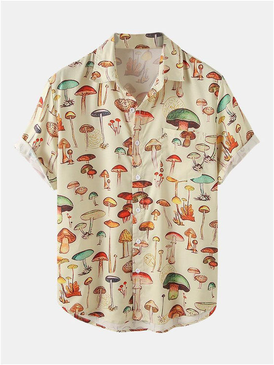 Mushroom Print Short Sleeve Shirts