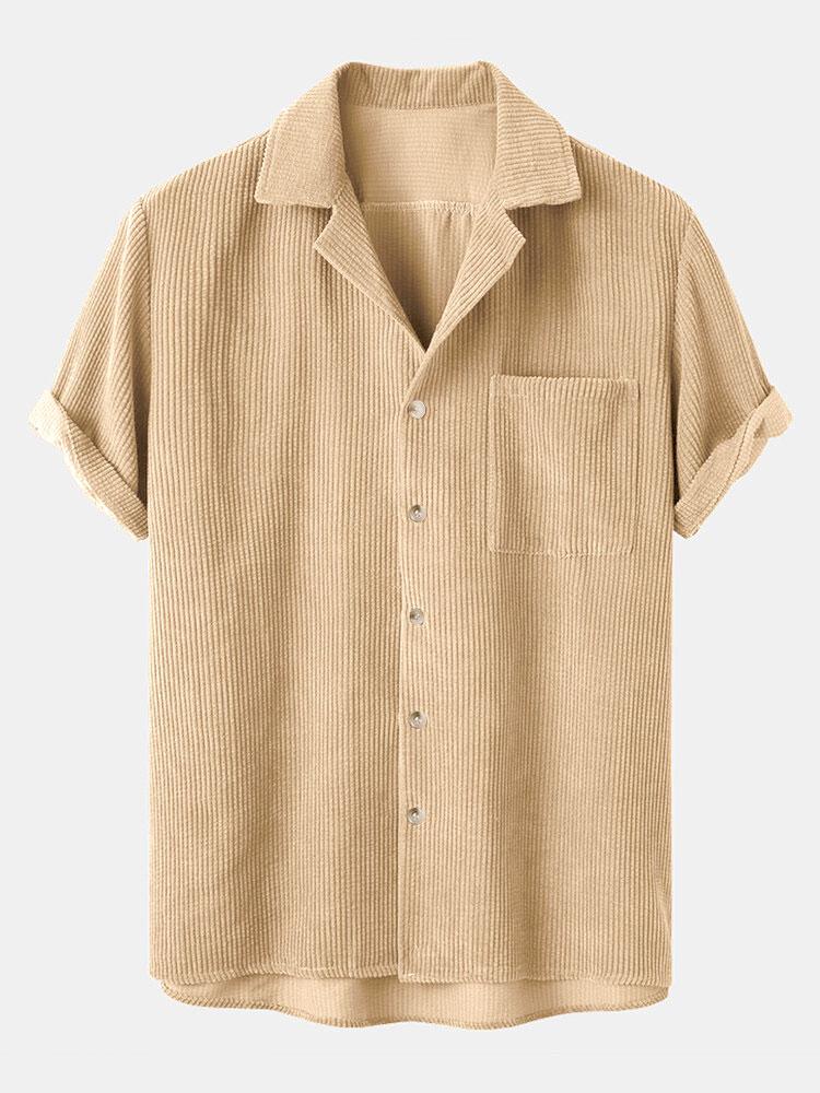 Short Sleeve Corduroy Revere Shirt-HOOOYI