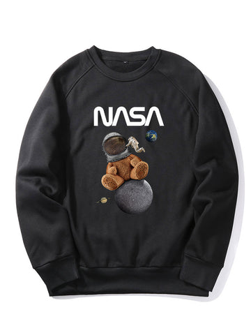 Space Bear Print Raglan Sleeves Sweatshirt