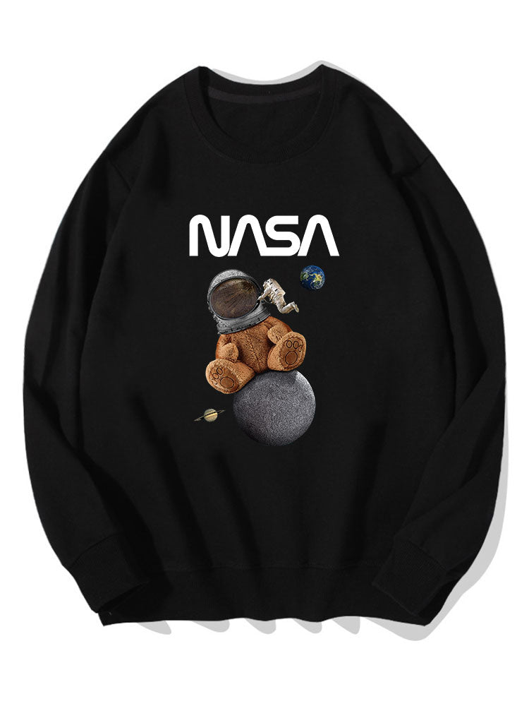 Space Bear Print Cotton Sweatshirt