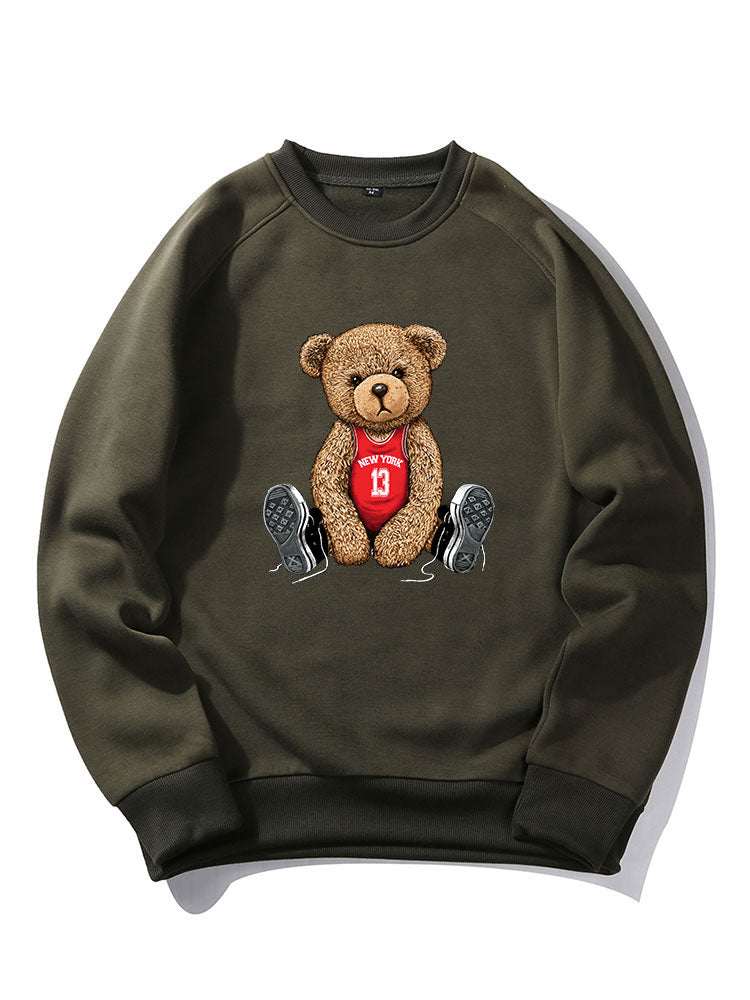 New York Bear Print Raglan Sleeves Sweatshirt