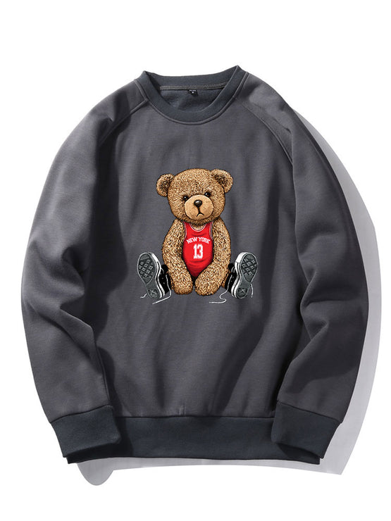 New York Bear Print Raglan Sleeves Sweatshirt